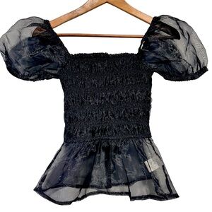 TWIK | Sheer Puff Sleeve Milkmaid Babydoll Coquette Goth Fairycore